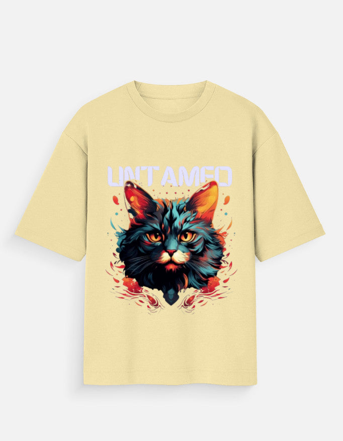 goAt kart unisex oversized streetwear t-shirt in beige with colorful cat graphic and text design