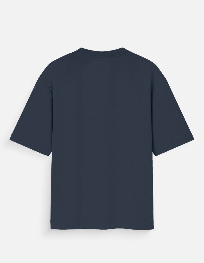 goAt kart unisex oversized streetwear t-shirt in navy blue shown from the back