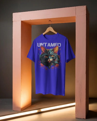 goAt kart unisex oversized streetwear t-shirt in purple with colorful wild cat graphic and UNTAMED text