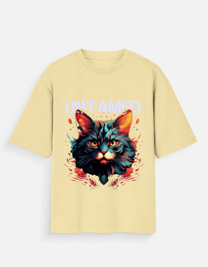 goAt kart unisex oversized streetwear t-shirt in beige with colorful cat graphic and text design