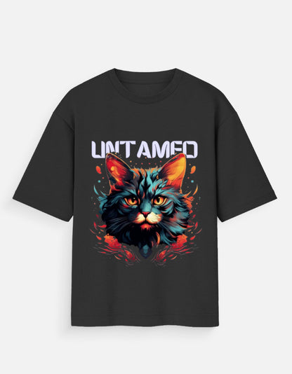 goAt kart unisex oversized streetwear t-shirt with colorful cat graphic design on black fabric