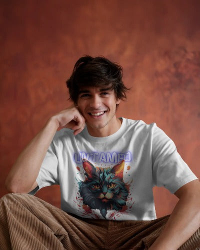 goAt kart unisex oversized streetwear t-shirt featuring colorful untamed cat graphic